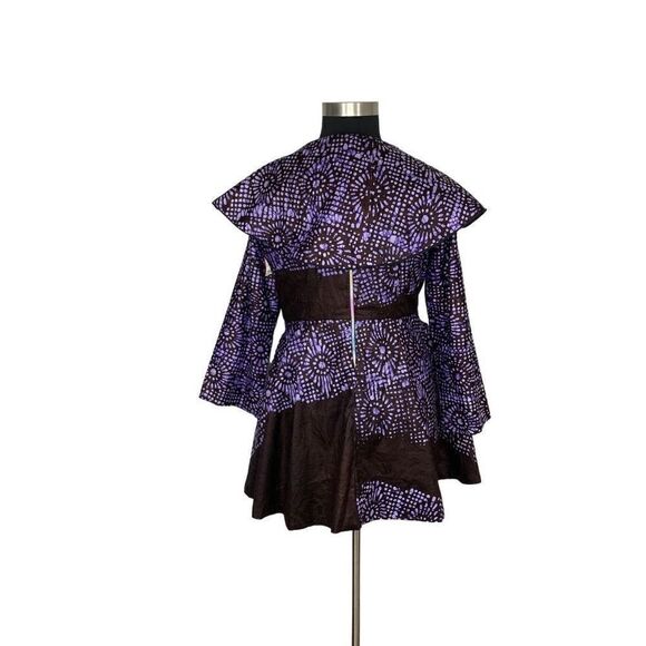 Purple Ankara XL 1X Peplum Top Tunic Jacket Dress Batik Art To Wear Handmade - Picture 3 of 13